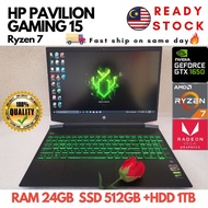 *GRADE A* HP PAVILION GAMING 15 RYZEN 7 / RAM DDR4 24GB / NVME SSD 512GB / HDD 1TB / NVIDIA GTX 1650 4GB / 15.6" IPS FHD