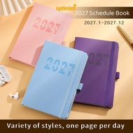 OPTIM 2027 Schedule Book, PU Leather Daily Schedule Daily Planner Notebook,  Flat Spread Elastic Ban