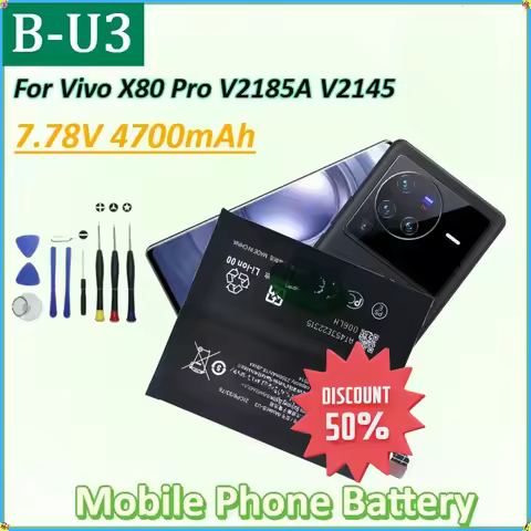 For Vivo X80 Pro V2185A V2145 Capacity Phone Batteries New B-U3 7.78V 4700mAh Mobile Phone Replaceme