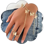 BETHYNAS Bohemian Butterfly Tassel Bracelet with Slave Ring Gypsy Butterfly Pendant Bracelet Bohemia