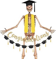 Cozypower 4 Pcs 12 ft Skeleton Accessories Graduation Cap Stole and Congratulations Banner Skeleton 
