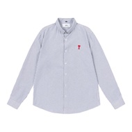 Ami Paris High Version Small Love Embroidery Classic Striped Shirt Ins Trend Casual Loose All-match