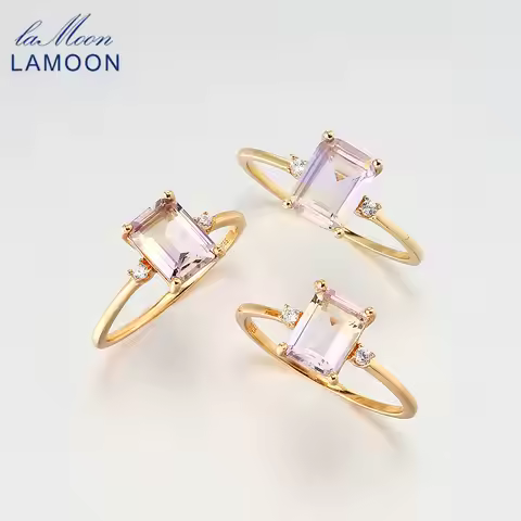 LAOOM Vintage Gemstone Rings Natural Ametrine Ring For Women Square Amethyst 925 Sterling Silver Gol