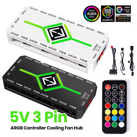 1 To 9 3 in 1 5V 3 Pin ARGB Controller Cooling Fan Hub PWM Fan Hub PWM ARGB Fan Hub for 5V Addressab