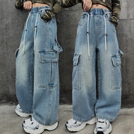 Halloweenสาว Cargo กางเกงยีนส์สําหรับฤดูใบไม้ผลิฤดูใบไม้ร่วงหลวมลําลองยืดหยุ่นเอววัยรุ่นเด็กขากว้างก