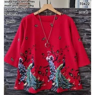 MERAH T0422 jumbo oblong Blouse lgn 3/4 peacock special red