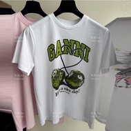 Japanese Street Wear GANNI Letter Pattern Printed Short-Sleeved T-Shirt