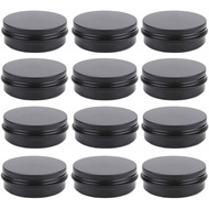 12 Pack 2 oz Aluminum Tin Jar 60 ml Round Refillable Containers,Black Aluminum Cosmetic Sample Conta