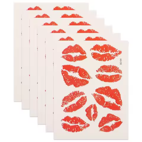 6Pcs Red Lip Tattoo Stickers Kiss Temporary Tatoos Body Stamp waterproof Kiss Tattoo Adults Tattoos
