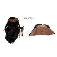 ฮาโลวีนเครื่องแต่งกายสำหรับชายผู้ใหญ่โจรสลัดกัปตันJack SparrowวิกผมหมวกPirates of the Caribbeanคอสเพ