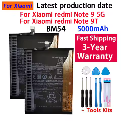 100% Original BM54 Battery For Xiaomi redmi note 9 5G /Note 9T MTK 800U 5000mAh High Qulity Battery