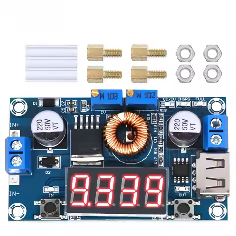XL4015 5A DC-DC Lithium Battery Charger Module with Digital LED Display, CC/CV Control, USB Step-Dow