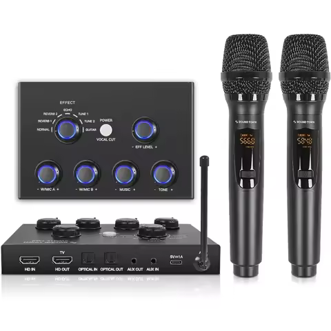 HOME.16 Channels Wireless Microphone Karaoke Mixer System w/ 2 Wireless Mics , Bluetooth, Soundbar, 