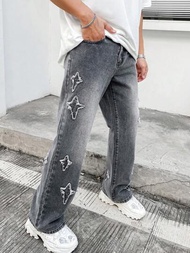 Manfinity Hypemode Pantalones Vaqueros Acampanados De Hombre Con Apliques De Estrella