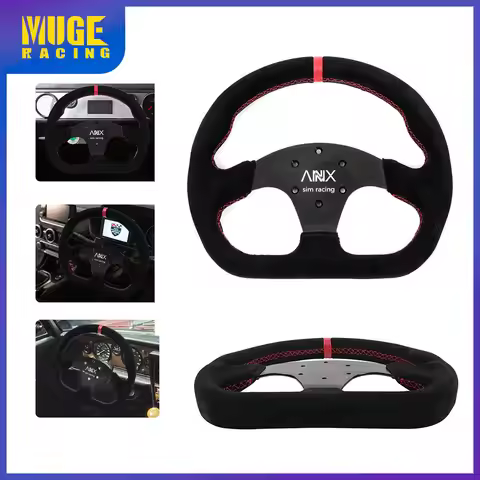 MUGE-Universal 13Inch PC Simulation Steering Wheel Competitive D Shape Suede Leather Racing Game Ste