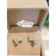 950 silver earrings with beautiful bright white gold polish, 4-leaf palm style with white CZ stones
