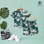 SANLIN beach outfit for kids boy hawaiian outfit for Boy Kid floral polo terno summer shirt