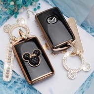 Car key cover for Mazda 3 CX3 CX30 Mazda3 square TPU key with luxurious artificial stones - Mickey b