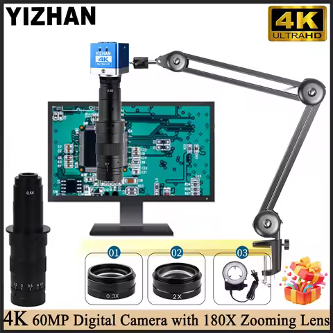YIZHAN 4K Electronic Digital Microscope 60MP Industrial Microscope 180X Zooming Lens 0.3X 2X OBL for