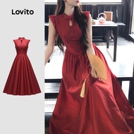 Lovito Elegant Dress Party New Chinese Style Spring/summer Claret Dress for Women LK2ED445