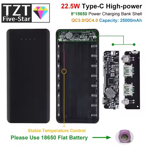 QC4.0 QC3.0 Dual USB Micro/Type-C USB 8*18650 Power Bank Battery Box 5V 4.5A 22.5W 25000mAh Mobile P