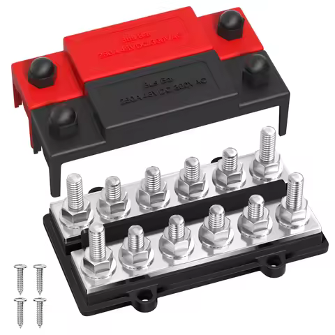 250A Dual Bus Bar 12V Dual Row Bus Bar Power Distribution Block 12 x 5/16" Terminal Studs Positive a