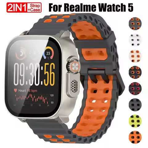 2pcs Silicone Band+Case For Realme Watch 5 Wristband Accessories For Realme Watch 5 Screen Protectiv