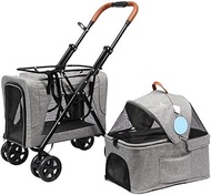 Double Pet Strollers for 2 Dogs and Cats 4 Wheels Small Medium Pets Doggie Strolling Cart with Safety Belts Folding Portable Storage Basket Travel Jogger Max. 20 Kg / 44 LBS