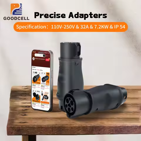 GOODCELL Type1 to Type2 32A 1Phase 7.2kw Max EV Charger Adapter J1772 to IEC62196 Adapter