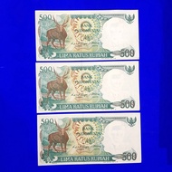 Uang Kuno/Uang Lama Indonesia 1988. Rusa Timor. 500 Rupiah. 3 lbr urut