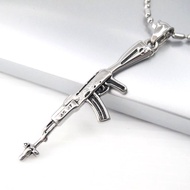 Silver Stainless Steel AK47 Gun Rifle Pendant Mens 24" 60cm Chain Necklace