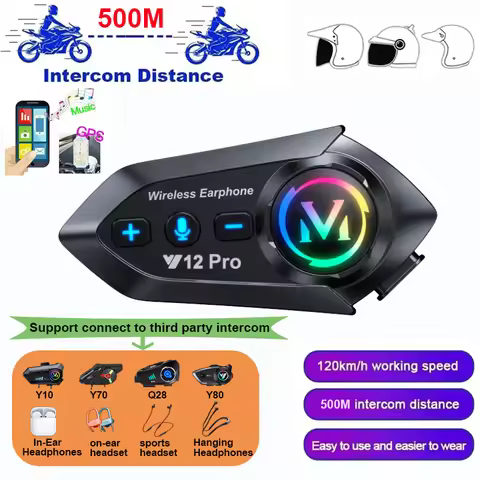 1/2x Y20 Pro Motorcycle Helmet Intercom BT5.4 Motorcycle Helmet Headset Waterproof 500m Intercomunic