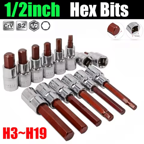55/100mm 1/2 Inch Drive Metric Hex Allen Key Bit Socket Metric H3 H4 H5 H6 H7 H8 H10 H12 H14 H17 H19