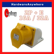 Industrial Wall Socket -  Yellow [16AMP / 32AMP] 2P + E