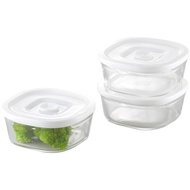 Iwaki Heat-Resistant Glass Airtight Container White Square 3-Piece Set Airtight Pack & Microwave PSC