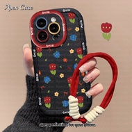 Wine Red Hanging Rope and Flower Rose Case for Vivo Y03 Y18 Y20 Y12 Y02 Y11 Y17 Y15 Y17s 4G Y16 Y02