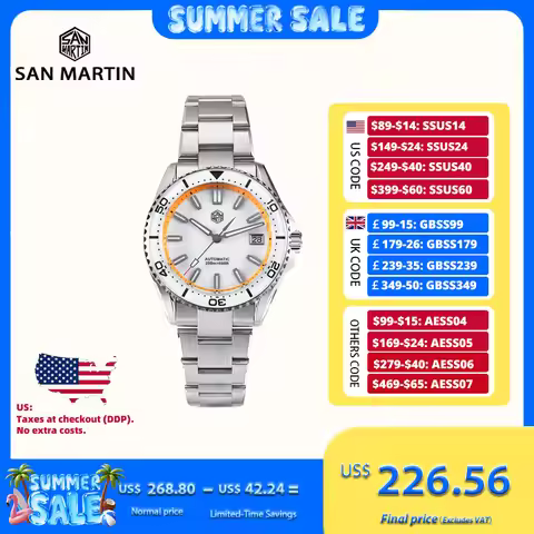 San Martin Sapphire Bezel Enamel DialNH35 Men Watch Sports 3H Date 20Bar Waterproof BGW-X1 / Orange 