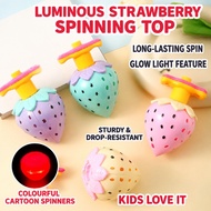 Kartun Gasing Bercahaya Berbentuk Strawberi Mainan Pemutar Berlampu untuk Kanak-Kanak, Gasing Tekan 