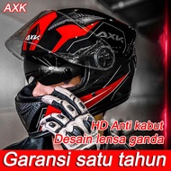 [Barang Spot+COD] AXK Helm full face Tersedia 3 warna Lapisan bantalan busa EPS Kerai dua lapis Mobil balap dewasa Lensa ganda Cermin luar transparan Pelindung matahari dari cermin dalam Helm full face pria Helm full face termurah Helm pria keren murah