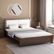 【Free Shipping】Leather And Walnut Wooden Bed Frame Single/Super Single/Queen/King Size Bed frame With Mattress Wooden Bed frame
