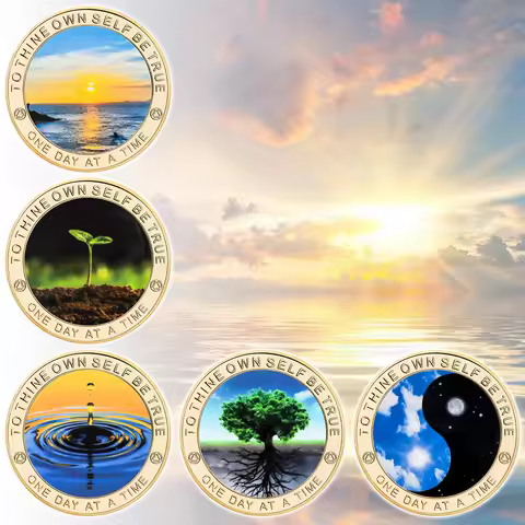 5PCS "One Day At A Time" Sobriety Recovery Coins Set "To Thine Own Self Be True" Recovery Medallions