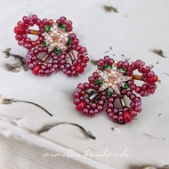 鉤針 串珠 編織  花 耳環