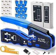 RJ45 Crimp Tool Kit Pass Through Ethernet Crimper for Cat5e Cat6 Cat6a 8P8C Modular Connectors, Cat6