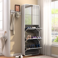 Floor Standing modern Arc Design Shoe Cabinet with Full-Length plastic Mirror