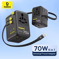 Baseus Universal Travel Adapter Built in 70W Retractable Cable 2AC+2U+2C Fast Charging UK/EU/USA/AUS