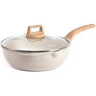 CAROTE 12-Inch Non-Stick Deep Frying Pan with Lid, 5.5 Exaggerated Large-Capacity Frying Pan with Du