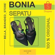 HITAM Bonia Women's FLAT Shoes Plain Black Color Very Price And ORIGINAL Quality Goods