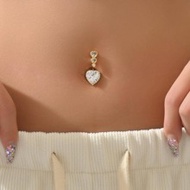 1pc Funky Shiny Cubic Zirconia Heart Decor Belly Ring For Women For Daily Decoration Copper Jewelry