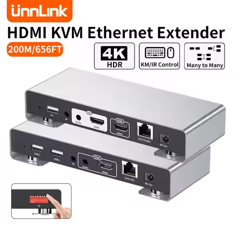 Unnlink HDMI KVM Extender 200m 4K 30Hz Over IP Rj45 USB Ethernet Extender 656FT With IR EDID Share M