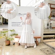 Ekonomis.!! Midi Dress Susun Kerah Renda Katun Rayon Twill Premium
